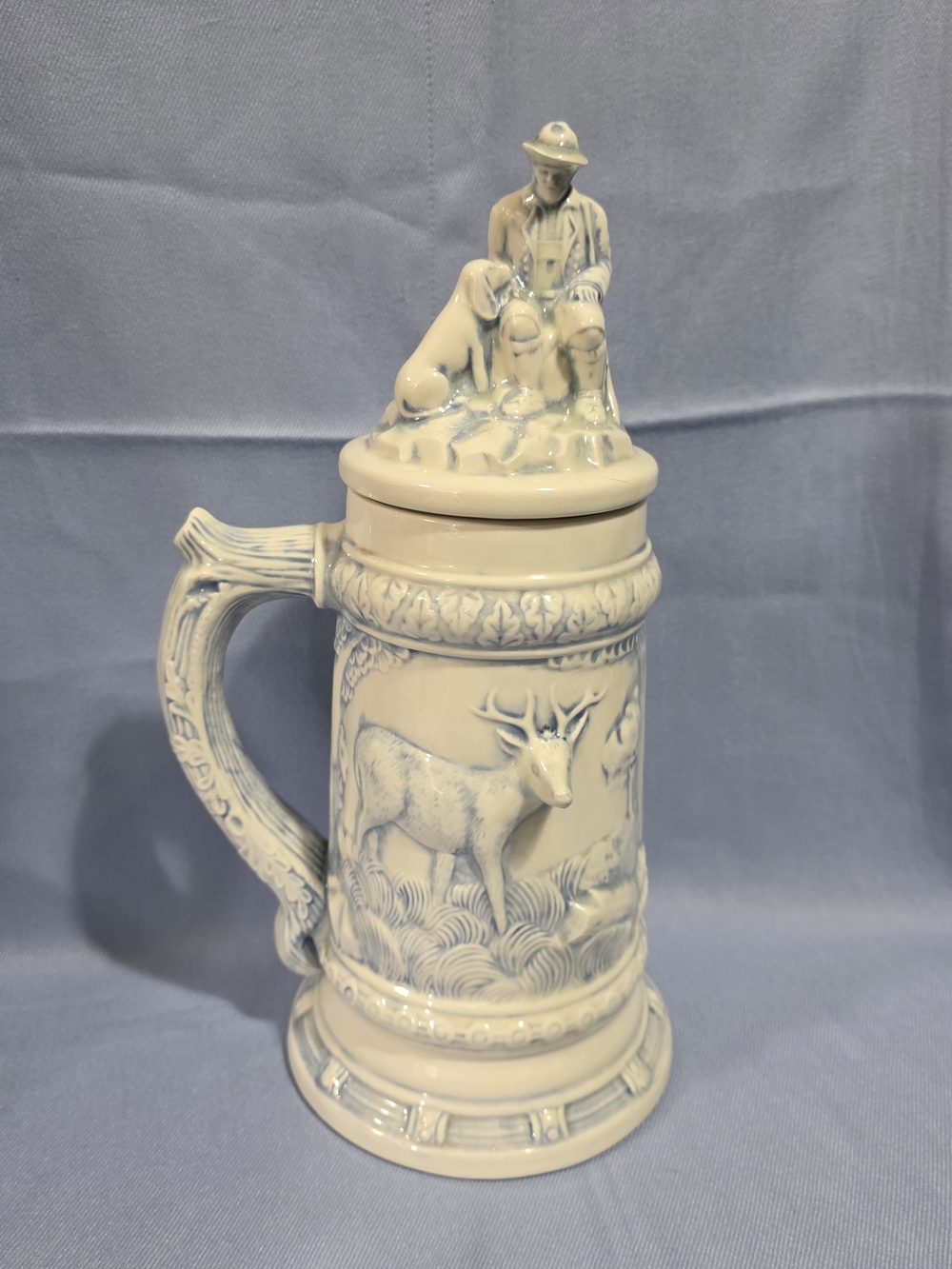 Vintage 1984 Hand-Painted Ceramic Deer Hunter Beer Stein with Lid 1litre